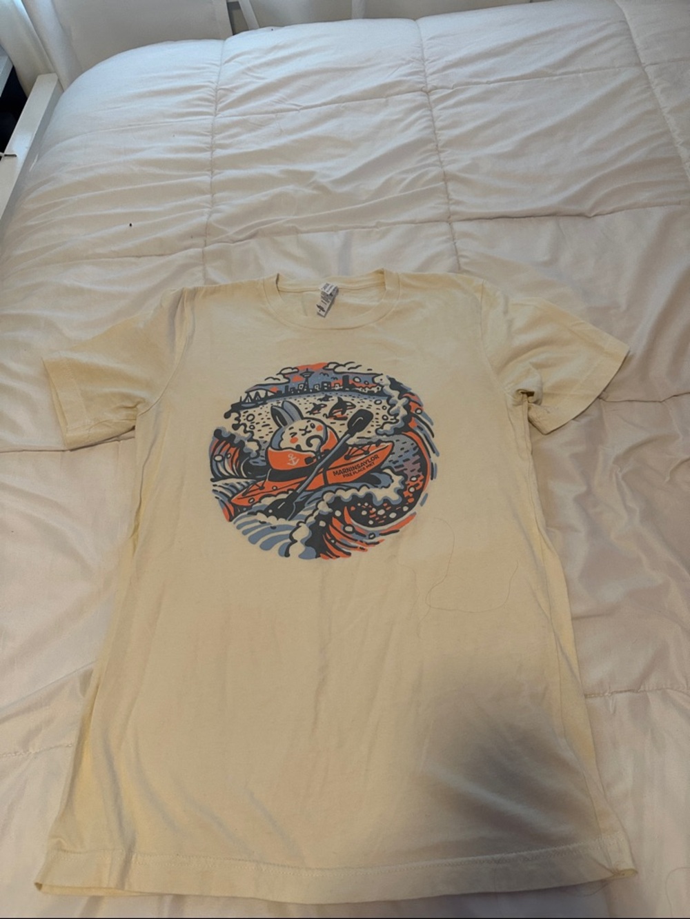 Bella Canvas Cream Short-Sleeve Tee with Orange & Blue Kayak Graphic
